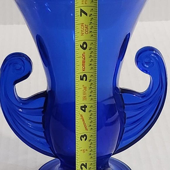 Cobalt Blue Two Handled LE Smith Vintage Art Deco Vase - Picture 7 of 10